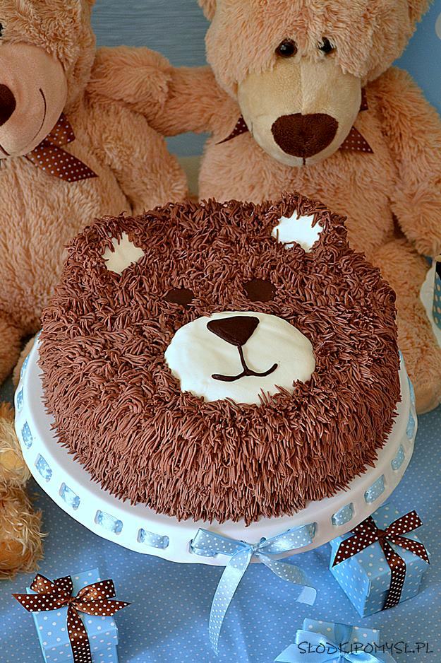 tort miś, miś, tort niedźwiadek, krem czekoladowy, krem maślany, brzoskwinie, tort urodzinowy,