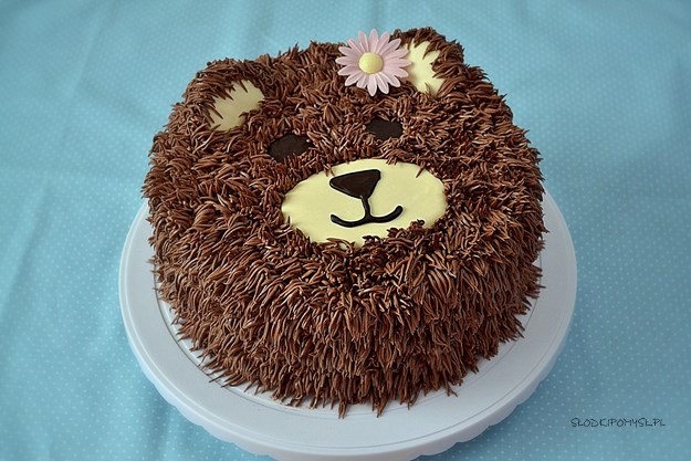 tort miś, miś, tort niedźwiadek, krem czekoladowy, krem maślany, brzoskwinie, tort urodzinowy, 